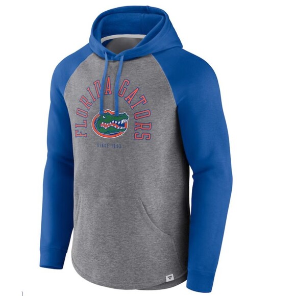Fanatics Florida Gators NCAA Royal/Heather Gray Wrap Up Raglan Pullover Hoodie - Picture 1 of 3